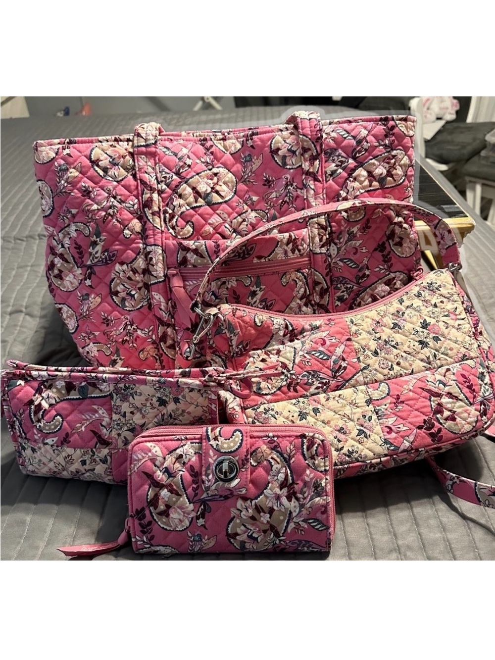 Vera Bradley Pink Floral Quilted Tote & Accessory Set